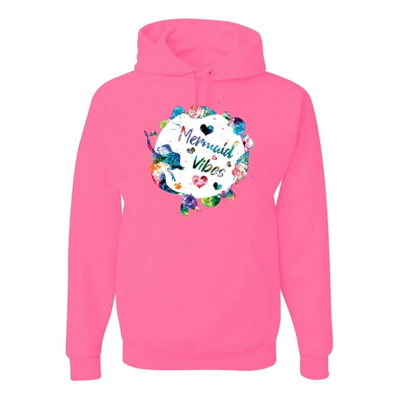 Wild Bobby, Mermaid Vibes Colorful Swimming Mermaids, Streetwear, Unisex Graphic Hoodie Sweatshirt, Neon Pink, Large