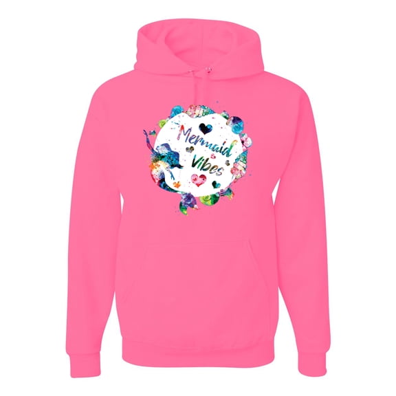 Wild Bobby, Mermaid Vibes Colorful Swimming Mermaids, Streetwear, Unisex Graphic Hoodie Sweatshirt, Neon Pink, X-Large