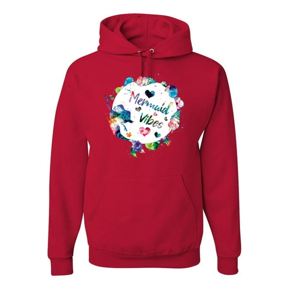 Wild Bobby, Mermaid Vibes Colorful Swimming Mermaids, Streetwear, Unisex Graphic Hoodie Sweatshirt, Red, X-Large