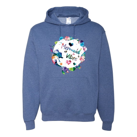 Wild Bobby, Mermaid Vibes Colorful Swimming Mermaids, Streetwear, Unisex Graphic Hoodie Sweatshirt, Vintage Heather Blue, 2XL