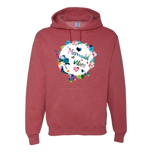 Wild Bobby, Mermaid Vibes Colorful Swimming Mermaids, Streetwear, Unisex Graphic Hoodie Sweatshirt, Vintage Heather Red, X-Large