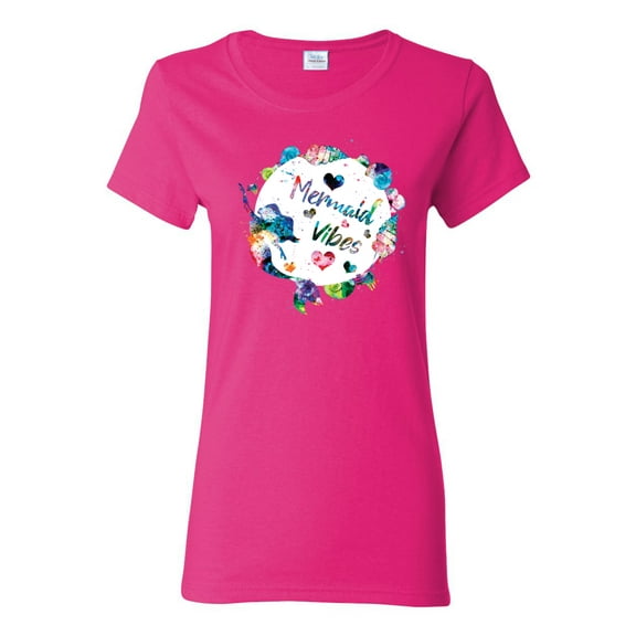 Wild Bobby, Mermaid Vibes Colorful Swimming Mermaids, Streetwear, Womens Graphic Tees, Fuschia, Small