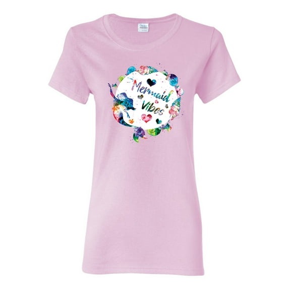 Wild Bobby, Mermaid Vibes Colorful Swimming Mermaids, Streetwear, Womens Graphic Tees, Light Pink, X-Large