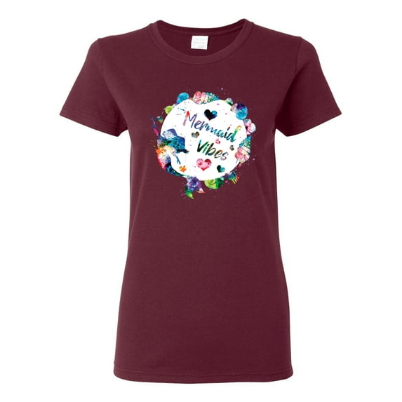 Wild Bobby, Mermaid Vibes Colorful Swimming Mermaids, Streetwear, Womens Graphic Tees, Maroon, 3XL