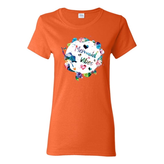 Wild Bobby, Mermaid Vibes Colorful Swimming Mermaids, Streetwear, Womens Graphic Tees, Orange, X-Large