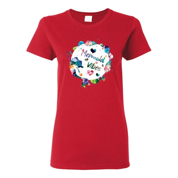 Wild Bobby, Mermaid Vibes Colorful Swimming Mermaids, Streetwear, Womens Graphic Tees, Red, Medium