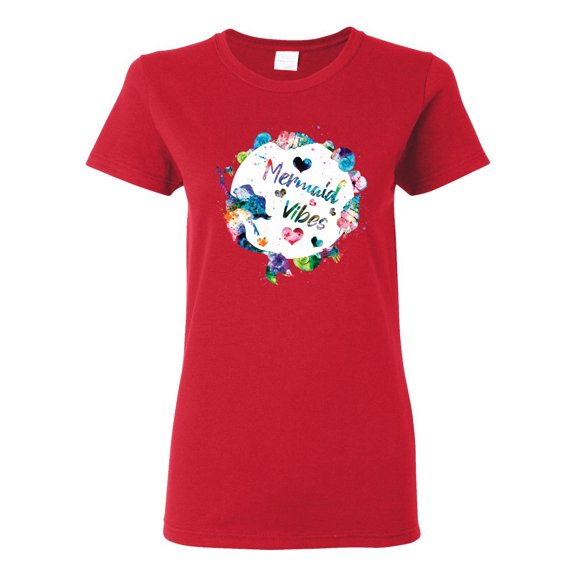 Wild Bobby, Mermaid Vibes Colorful Swimming Mermaids, Streetwear, Womens Graphic Tees, Red, Small