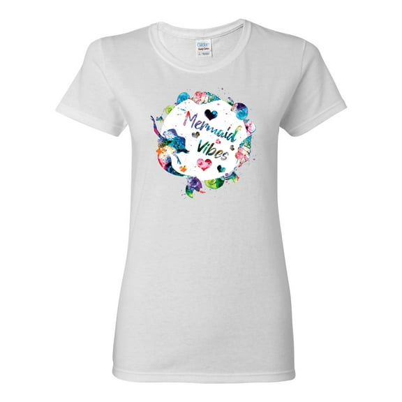 Wild Bobby, Mermaid Vibes Colorful Swimming Mermaids, Streetwear, Womens Graphic Tees, White, Large