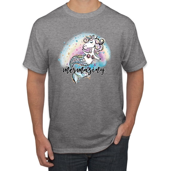 Wild Bobby, Mermazing Mermicorn Cute Gift Women Girls, Streetwear, Men's Graphic Tees, Heather Grey, 5XL