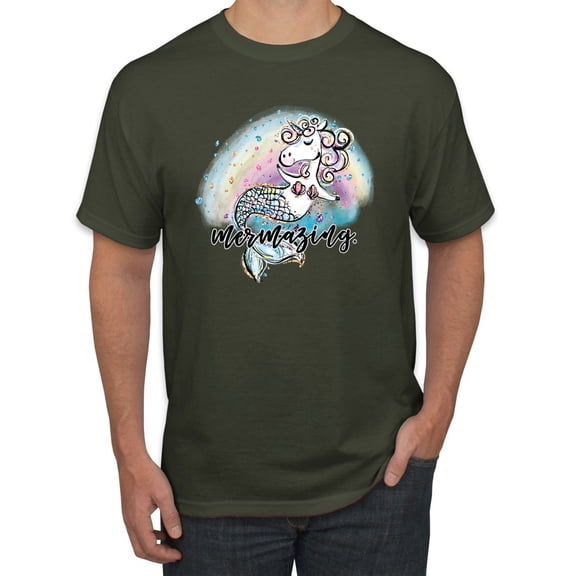 Wild Bobby, Mermazing Mermicorn Cute Gift Women Girls, Streetwear, Men's Graphic Tees, Military Green, Small