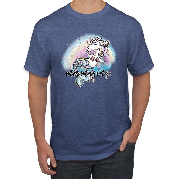Wild Bobby, Mermazing Mermicorn Cute Gift Women Girls, Streetwear, Men's Graphic Tees, Vintage Heather Blue, 4XL