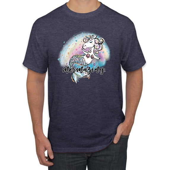 Wild Bobby, Mermazing Mermicorn Cute Gift Women Girls, Streetwear, Men's Graphic Tees, Vintage Heather Navy, Small