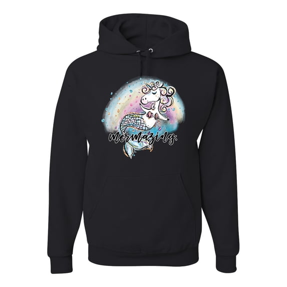 Wild Bobby, Mermazing Mermicorn Cute Gift Women Girls, Streetwear, Unisex Graphic Hoodie Sweatshirt, Black, Small