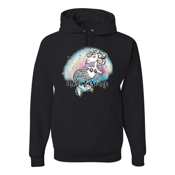 Wild Bobby, Mermazing Mermicorn Cute Gift Women Girls, Streetwear, Unisex Graphic Hoodie Sweatshirt, Black, X-Large