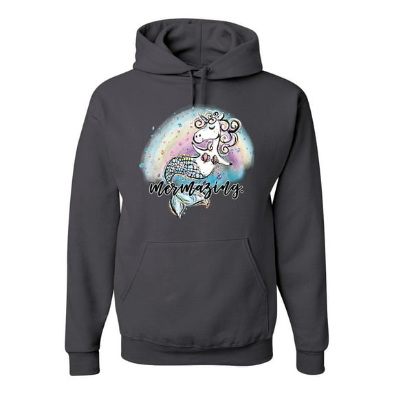 Wild Bobby, Mermazing Mermicorn Cute Gift Women Girls, Streetwear, Unisex Graphic Hoodie Sweatshirt, Charcoal, X-Large