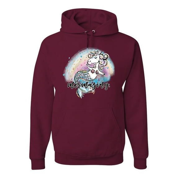 Wild Bobby, Mermazing Mermicorn Cute Gift Women Girls, Streetwear, Unisex Graphic Hoodie Sweatshirt, Maroon, Small