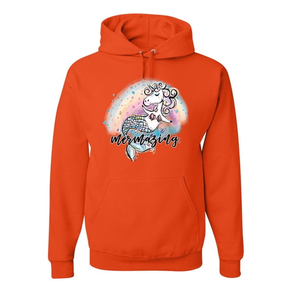 Wild Bobby, Mermazing Mermicorn Cute Gift Women Girls, Streetwear, Unisex Graphic Hoodie Sweatshirt, Orange, Small