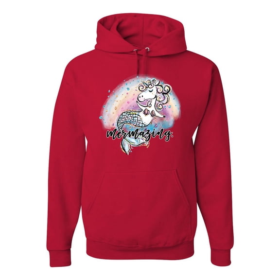 Wild Bobby, Mermazing Mermicorn Cute Gift Women Girls, Streetwear, Unisex Graphic Hoodie Sweatshirt, Red, X-Large
