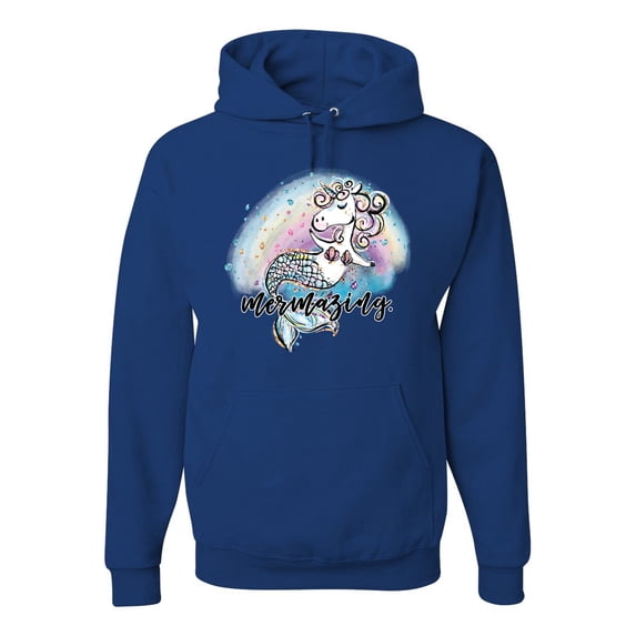 Wild Bobby, Mermazing Mermicorn Cute Gift Women Girls, Streetwear, Unisex Graphic Hoodie Sweatshirt, Royal, X-Large
