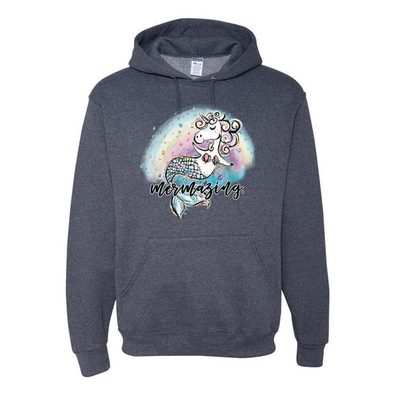 Wild Bobby, Mermazing Mermicorn Cute Gift Women Girls, Streetwear, Unisex Graphic Hoodie Sweatshirt, Vintage Heather Navy, Medium