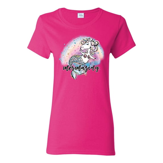 Wild Bobby, Mermazing Mermicorn Cute Gift Women Girls, Streetwear, Womens Graphic Tees, Fuschia, Large