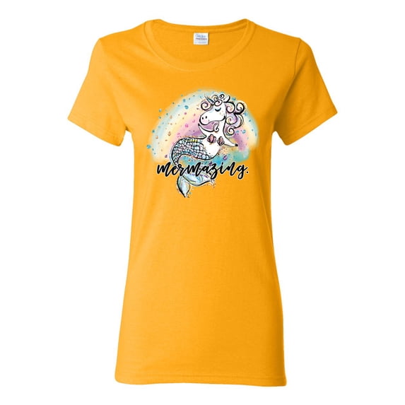 Wild Bobby, Mermazing Mermicorn Cute Gift Women Girls, Streetwear, Womens Graphic Tees, Gold, 3XL