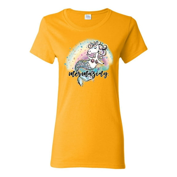 Wild Bobby, Mermazing Mermicorn Cute Gift Women Girls, Streetwear, Womens Graphic Tees, Gold, X-Large