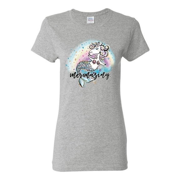 Wild Bobby, Mermazing Mermicorn Cute Gift Women Girls, Streetwear, Womens Graphic Tees, Heather Grey, X-Large