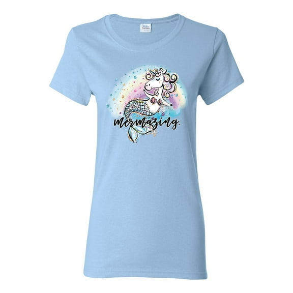 Wild Bobby, Mermazing Mermicorn Cute Gift Women Girls, Streetwear, Womens Graphic Tees, Light Blue, X-Large