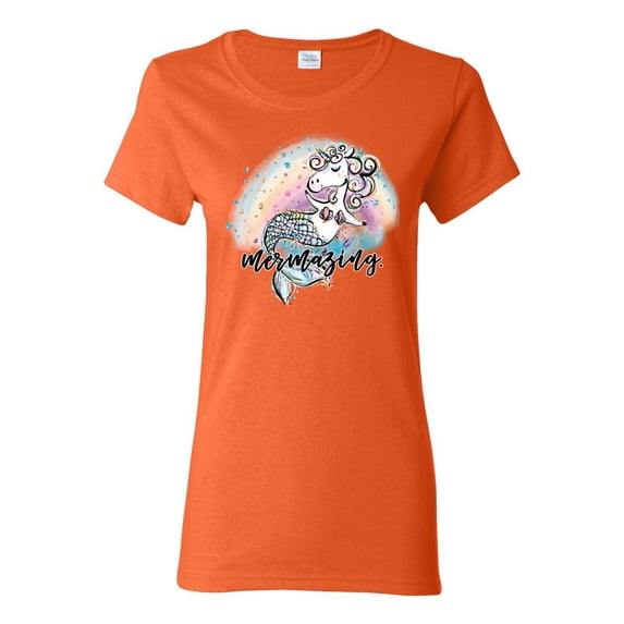 Wild Bobby, Mermazing Mermicorn Cute Gift Women Girls, Streetwear, Womens Graphic Tees, Orange, Medium