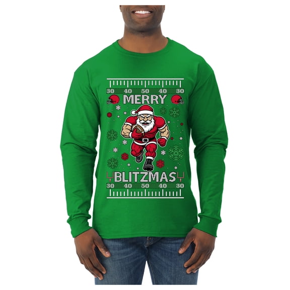 Wild Bobby Merry Blitzmas, Football Christmas Sweater Design | Holiday Unisex Men Long Sleeve Shirt