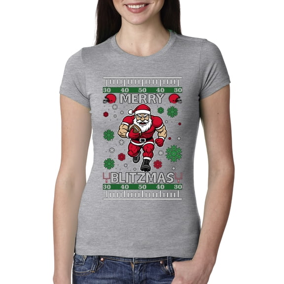 Wild Bobby Merry Blitzmas, Football Christmas Sweater Design | Holiday Women Slim Fit Junior Tee