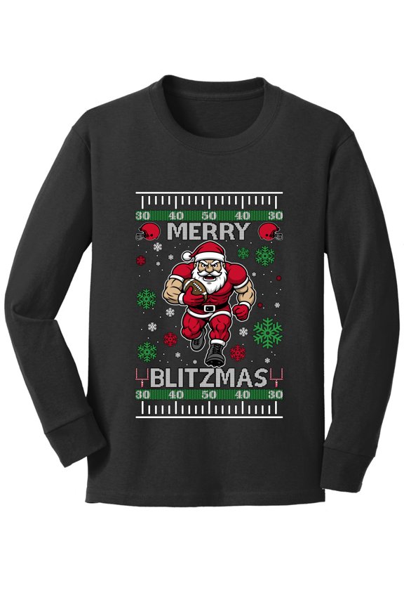 Merry Blitzmas, Football Christmas Sweater Design | Holiday Youth Longsleeve Shirt