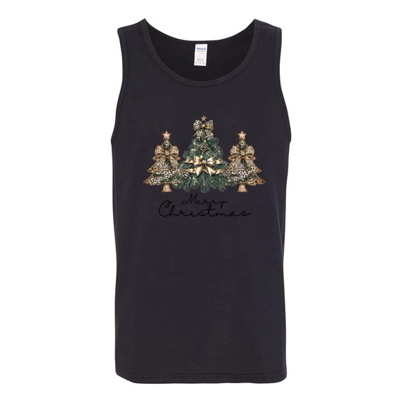 Wild Bobby Merry Christmas Gold Glitter Christmas Tree Design Sweater | Holiday Men Tank Top