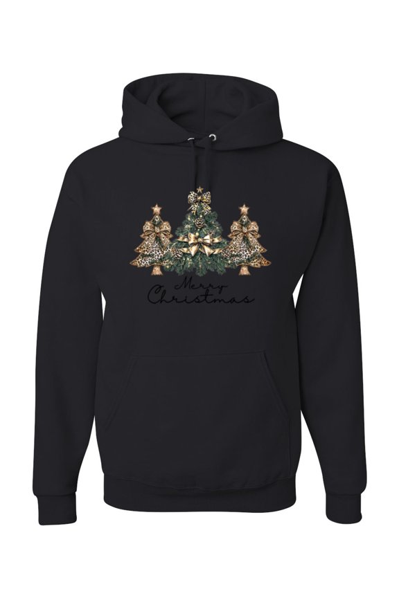 Merry Christmas Gold Glitter Christmas Tree Design Sweater | Holiday Unisex Hoodie Sweatshirt