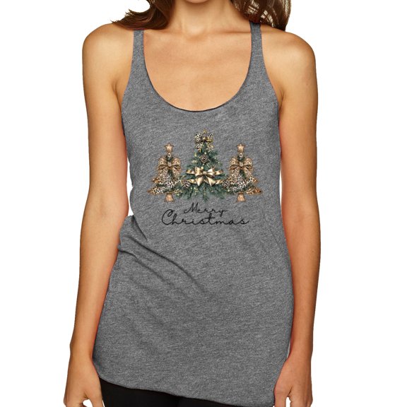 Wild Bobby Merry Christmas Gold Glitter Christmas Tree Design Sweater | Holiday Women Tri-Blend Racerback Tank Top