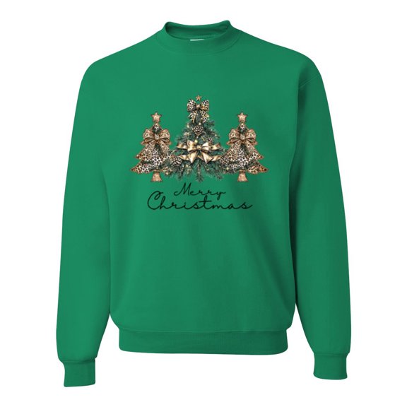 Wild Bobby Merry Christmas Gold Glitter Christmas Tree Design Unisex Sweater Crewneck Sweatshirt