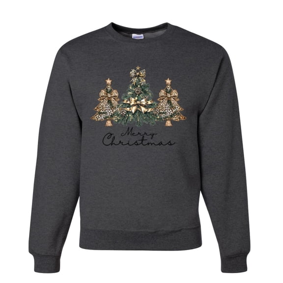 Wild Bobby Merry Christmas Gold Glitter Christmas Tree Design Unisex Sweater Crewneck Sweatshirt