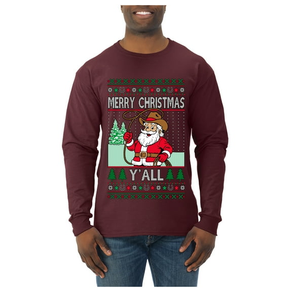 Wild Bobby Merry Christmas Y'all, Santa Christmas Sweater | Funny Holiday Men Long Sleeve Shirt