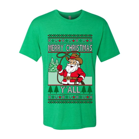 Wild Bobby Merry Christmas Y'all, Santa Christmas Sweater | Funny Holiday Men Premium Tri Blend Tee