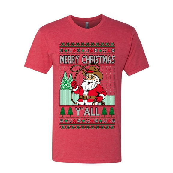 Wild Bobby Merry Christmas Y'all, Santa Christmas Sweater | Funny Holiday Men Premium Tri Blend Tee
