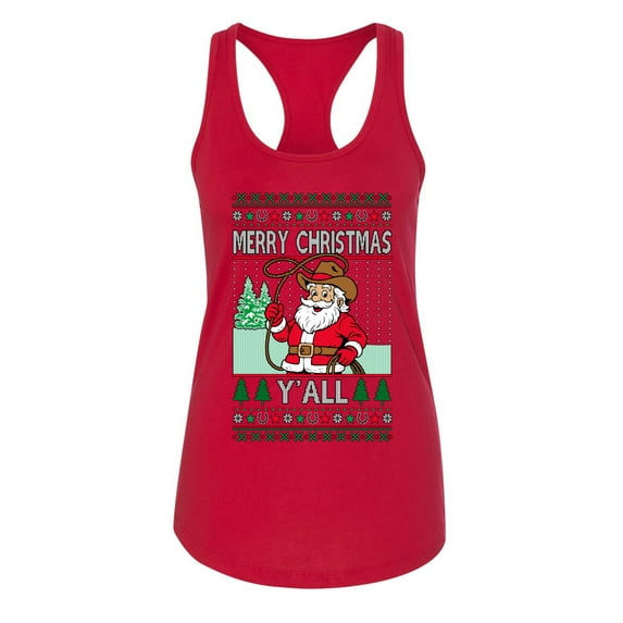 Wild Bobby Merry Christmas Y'all, Santa Christmas Sweater | Funny Holiday Women Racerback Tank Top