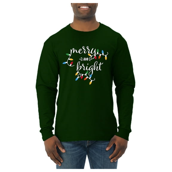 Wild Bobby Merry and Bright Christmas Lights, Cute Festive Colorful Christmas Sweater | Holiday Men Long Sleeve Shirt