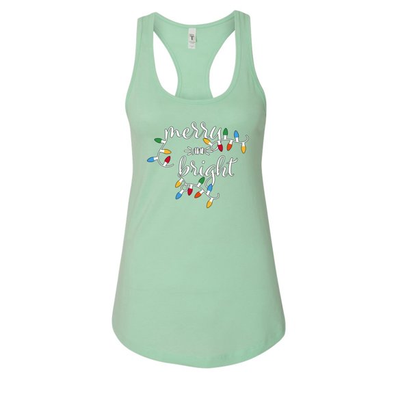 Wild Bobby Merry and Bright Christmas Lights, Cute Festive Colorful Christmas Sweater | Holiday Women Racerback Tank Top