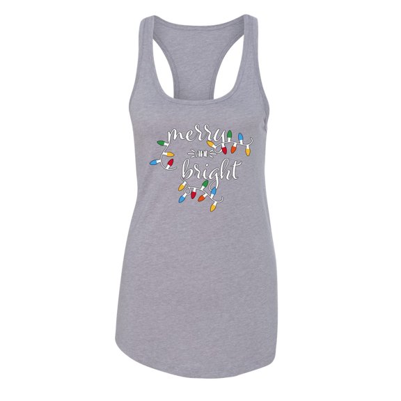 Wild Bobby Merry and Bright Christmas Lights, Cute Festive Colorful Christmas Sweater | Holiday Women Racerback Tank Top