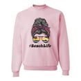 thumbnail image 1 of Wild Bobby, Messy Bun BeachLife | Cool Neon Leopard Print Bandana | Sunglasses Vaction Beach Paradise Fashion Unisex Crewneck Sweatshirt, Light Pink, S, 1 of 5
