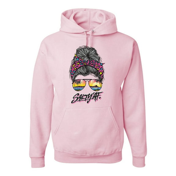Wild Bobby, Messy Bun Salty AF | Cool Neon Leopard Print Bandana | Fashion Unisex Hoodie Sweatshirt, Light Pink, 2XL