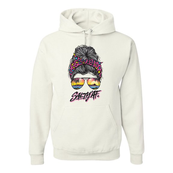 Wild Bobby, Messy Bun Salty AF | Cool Neon Leopard Print Bandana | Fashion Unisex Hoodie Sweatshirt, White, 2XL