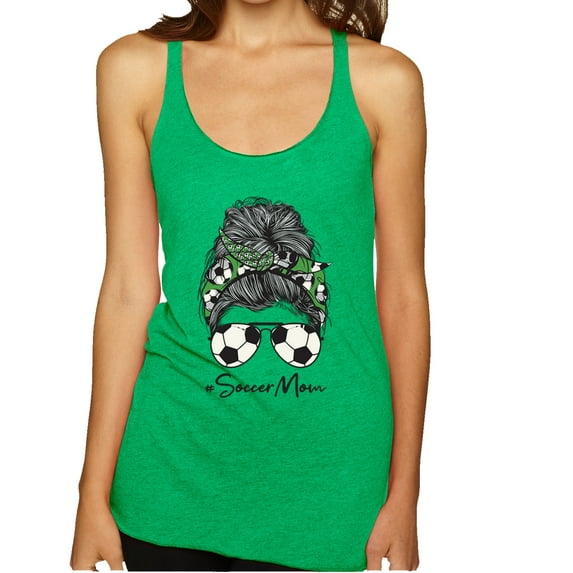 Wild Bobby, Messy Bun Soccer Life | Mom Life Game Day Vibes Sports Lover | Mother's Day Sports Tri-Blend Racerback Sleeveless Top, Envy, XL