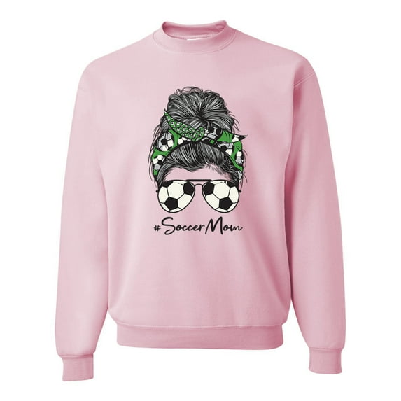 Wild Bobby, Messy Bun Soccer Life | Mom Life Game Day Vibes Sports Lover | Mother's Day Sports Unisex Crewneck Sweatshirt, Light Pink, 3XL